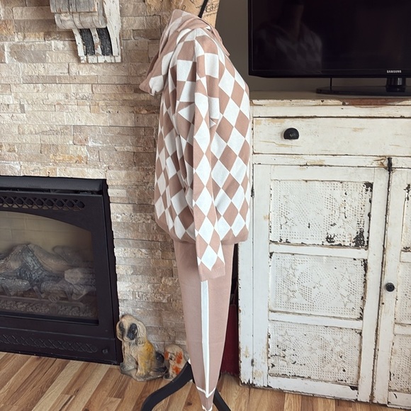 Favorite Girl knitted 2 piece khaki hooded sweater pocket harem pants w stripe - Picture 11 of 16